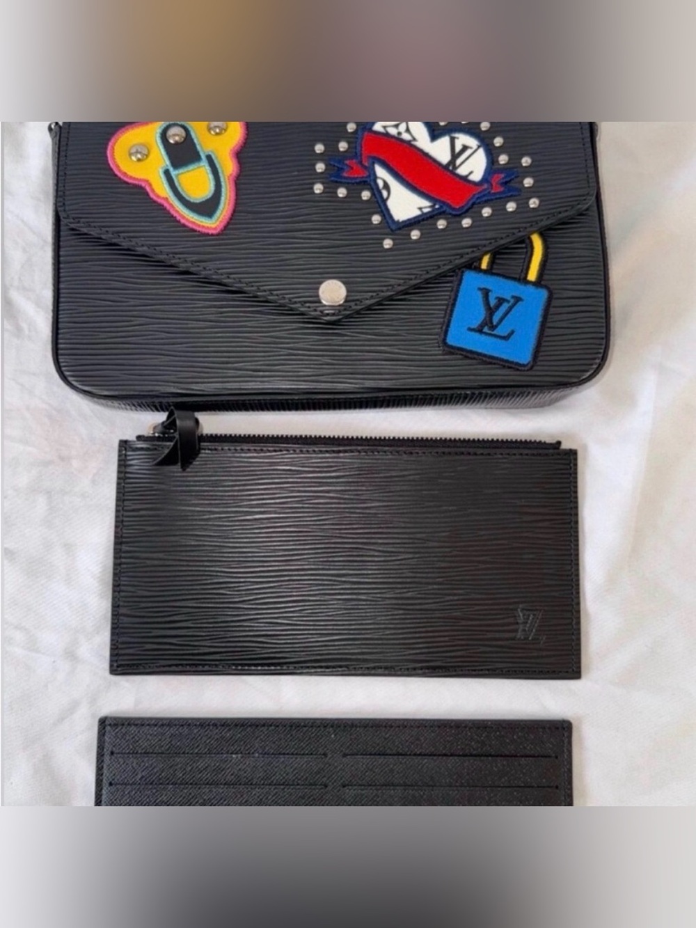 AUTHENTIC Louis Vuitton Félicie Pochette Limited Edition Patchwork Epi Black - Picture 9 of 16
